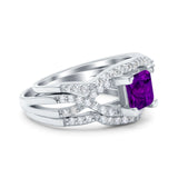 Three Piece Infinity Shank Cushion Cut Art Deco Halo Engagement Ring Round Simulated Cubic Zirconia 925 Sterling Silver