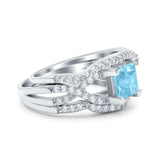 Three Piece Infinity Shank Cushion Cut Art Deco Halo Engagement Ring Round Simulated Cubic Zirconia 925 Sterling Silver