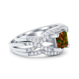 Three Piece Infinity Shank Cushion Cut Art Deco Halo Engagement Ring Round Simulated Cubic Zirconia 925 Sterling Silver