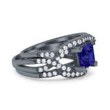 Three Piece Infinity Shank Cushion Cut Art Deco Halo Engagement Ring Round Simulated Cubic Zirconia 925 Sterling Silver