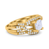 Three Piece Infinity Shank Cushion Cut Art Deco Halo Engagement Ring Round Simulated Cubic Zirconia 925 Sterling Silver