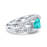 Three Piece Infinity Shank Cushion Cut Art Deco Halo Engagement Ring Round Simulated Cubic Zirconia 925 Sterling Silver