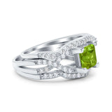 Three Piece Infinity Shank Cushion Cut Art Deco Halo Engagement Ring Round Simulated Cubic Zirconia 925 Sterling Silver