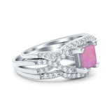Three Piece Infinity Shank Cushion Cut Art Deco Halo Engagement Ring Round Simulated Cubic Zirconia 925 Sterling Silver
