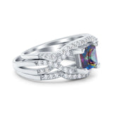 Three Piece Infinity Shank Cushion Cut Art Deco Halo Engagement Ring Round Simulated Cubic Zirconia 925 Sterling Silver