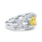 Three Piece Infinity Shank Cushion Cut Art Deco Halo Engagement Ring Round Simulated Cubic Zirconia 925 Sterling Silver