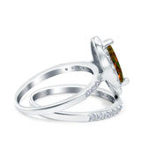 Two Piece Halo Marquise Art Deco Wedding Engagement Bridal Ring Round Simulated Cubic Zirconia 925 Sterling Silver