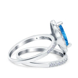 Two Piece Halo Marquise Art Deco Wedding Engagement Bridal Ring Round Simulated Cubic Zirconia 925 Sterling Silver