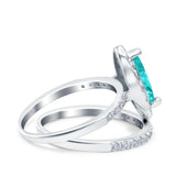 Two Piece Halo Marquise Art Deco Wedding Engagement Bridal Ring Round Simulated Cubic Zirconia 925 Sterling Silver