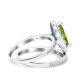 Two Piece Halo Marquise Art Deco Wedding Engagement Bridal Ring Round Simulated Cubic Zirconia 925 Sterling Silver