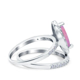 Two Piece Halo Marquise Art Deco Wedding Engagement Bridal Ring Round Simulated Cubic Zirconia 925 Sterling Silver