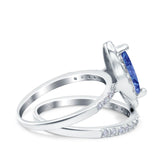 Two Piece Halo Marquise Art Deco Wedding Engagement Bridal Ring Round Simulated Cubic Zirconia 925 Sterling Silver