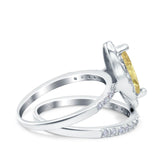 Two Piece Halo Marquise Art Deco Wedding Engagement Bridal Ring Round Simulated Cubic Zirconia 925 Sterling Silver