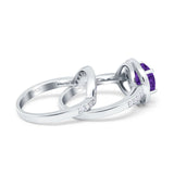 Two Piece Halo Ring Band Bridal Set Round Simulated Cubic Zirconia 925 Sterling Silver