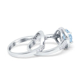 Two Piece Halo Ring Band Bridal Set Round Simulated Cubic Zirconia 925 Sterling Silver