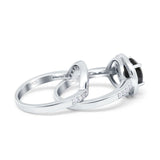 Two Piece Halo Ring Band Bridal Set Round Simulated Cubic Zirconia 925 Sterling Silver