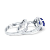 Two Piece Halo Ring Band Bridal Set Round Simulated Cubic Zirconia 925 Sterling Silver