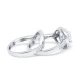 Two Piece Halo Ring Band Bridal Set Round Simulated Cubic Zirconia 925 Sterling Silver