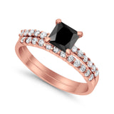 Princess Cut Bridal Set Simulated CZ 925 Sterling Silver Ring