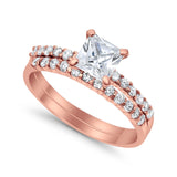 Princess Cut Bridal Set Simulated CZ 925 Sterling Silver Ring