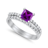Princess Cut Bridal Set Simulated CZ 925 Sterling Silver Ring