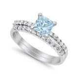 Princess Cut Bridal Set Simulated CZ 925 Sterling Silver Ring