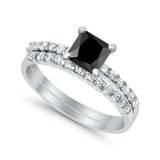 Princess Cut Bridal Set Simulated CZ 925 Sterling Silver Ring