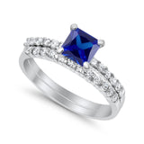 Princess Cut Bridal Set Simulated CZ 925 Sterling Silver Ring