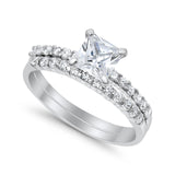 Princess Cut Bridal Set Simulated CZ 925 Sterling Silver Ring