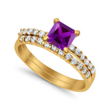 Princess Cut Bridal Set Simulated CZ 925 Sterling Silver Ring