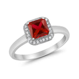 Halo Engagement Ring Simulated Cubic Zirconia 925 Sterling Silver