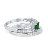 Halo Two Piece Engagement Ring Simulated Cubic Zirconia 925 Sterling Silver