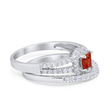 Halo Two Piece Engagement Ring Simulated Cubic Zirconia 925 Sterling Silver