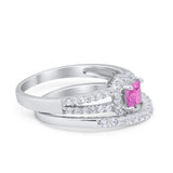 Halo Two Piece Engagement Ring Simulated Cubic Zirconia 925 Sterling Silver