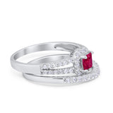 Halo Two Piece Engagement Ring Simulated Cubic Zirconia 925 Sterling Silver