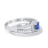 Halo Two Piece Engagement Ring Simulated Cubic Zirconia 925 Sterling Silver
