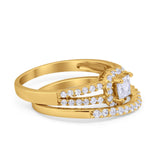 Halo Two Piece Engagement Ring Simulated Cubic Zirconia 925 Sterling Silver