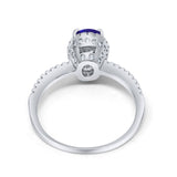 Halo Fashion Ring Oval Simulated Cubic Zirconia Accent 925 Sterling Silver