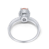 Halo Fashion Ring Oval Simulated Cubic Zirconia Accent 925 Sterling Silver