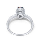Halo Fashion Ring Oval Simulated Cubic Zirconia Accent 925 Sterling Silver