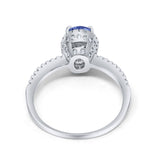 Halo Fashion Ring Oval Simulated Cubic Zirconia Accent 925 Sterling Silver