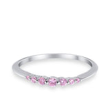 Thin Half Eternity Wedding Band Ring Round Simulated CZ 925 Sterling Silver
