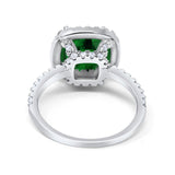 Halo Wedding Ring Cushion Cut Round Simulated Cubic Zirconia 925 Sterling Silver