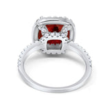 Halo Wedding Ring Cushion Cut Round Simulated Cubic Zirconia 925 Sterling Silver
