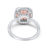 Halo Wedding Ring Cushion Cut Round Simulated Cubic Zirconia 925 Sterling Silver