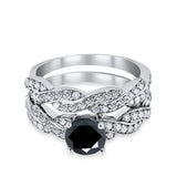 Art Deco Two Piece Braided Ring Simulated Cubic Zirconia 925 Sterling Silver