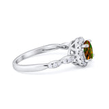 Art Deco Engagement Ring Round Simulated Cubic Zirconia 925 Sterling Silver