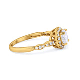Art Deco Engagement Ring Round Simulated Cubic Zirconia 925 Sterling Silver