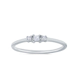 Three Stone Princess Cut Petite Ring Simulated Cubic Zirconia 925 Sterling Silver