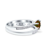 Two Piece Art Deco Wedding Engagement Bridal Ring Round Simulated Cubic Zirconia 925 Sterling Silver